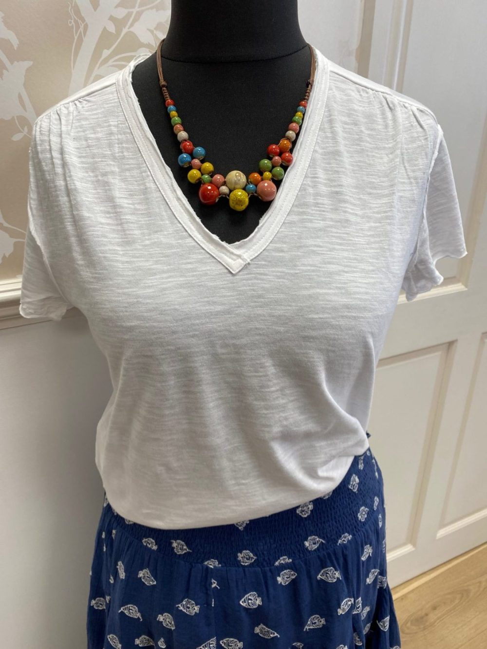 Capped Sleeve V Neck Tee - Image 1