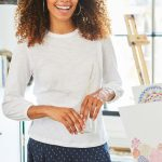 Gathered Cuff Crew Neck Tee