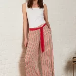 Viscose Striped Wide Leg Trouser