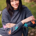 Eadie Washed Charcoal Star Sleeve Relaxed Sweatshirt