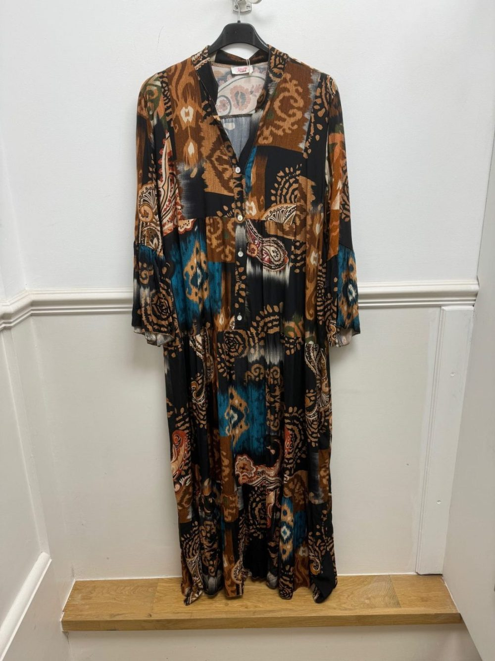 Aztec Flute Sleeve Tiered Dress - Image 1