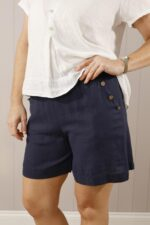 Linen Elastic Waist Button Shorts - Image 3