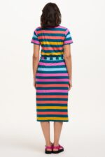 Mara V-Neck Jersey Staggered Pop Rainbow Midi Dress - Image 3