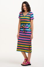 Mara V-Neck Jersey Staggered Pop Rainbow Midi Dress