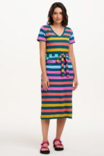 Mara V-Neck Jersey Staggered Pop Rainbow Midi Dress - Image 2