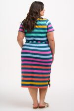 Mara V-Neck Jersey Staggered Pop Rainbow Midi Dress - Image 6