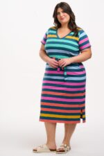 Mara V-Neck Jersey Staggered Pop Rainbow Midi Dress - Image 5