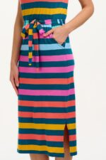 Mara V-Neck Jersey Staggered Pop Rainbow Midi Dress - Image 4