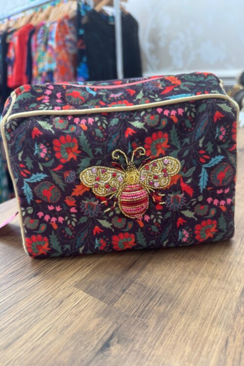 Pink And Gold Bee Patterned Medium Pouch