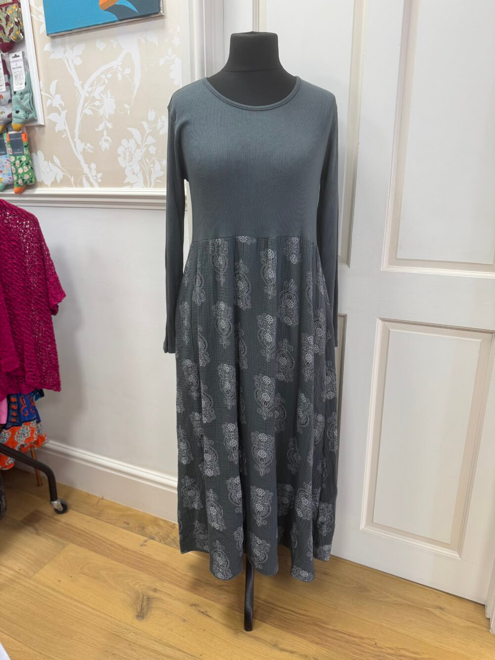Cotton Mono Print Long Sleeve Venus Dress - Image 2