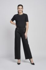 610T Wide Leg Ponte Trouser With Button Feature