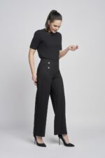 610T Wide Leg Ponte Trouser With Button Feature - Image 2