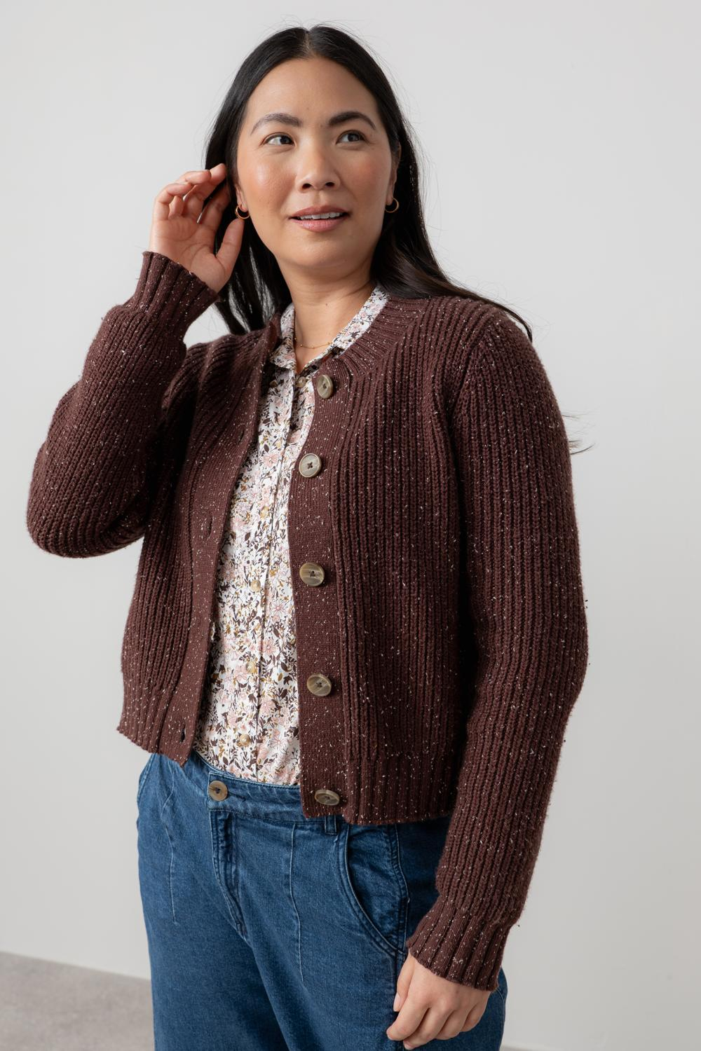 june-rib-cardigan-fleck-knit-chocolate5 June Rib Fleck Knit Cardigan - Image 1
