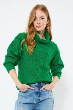 Remarkable Roll Neck Diamond Knit Jumper