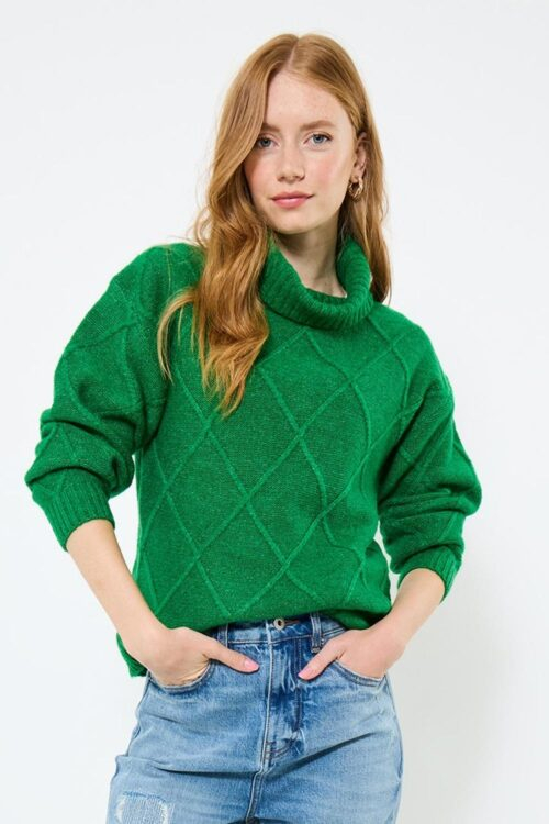 Remarkable Roll Neck Diamond Knit Jumper