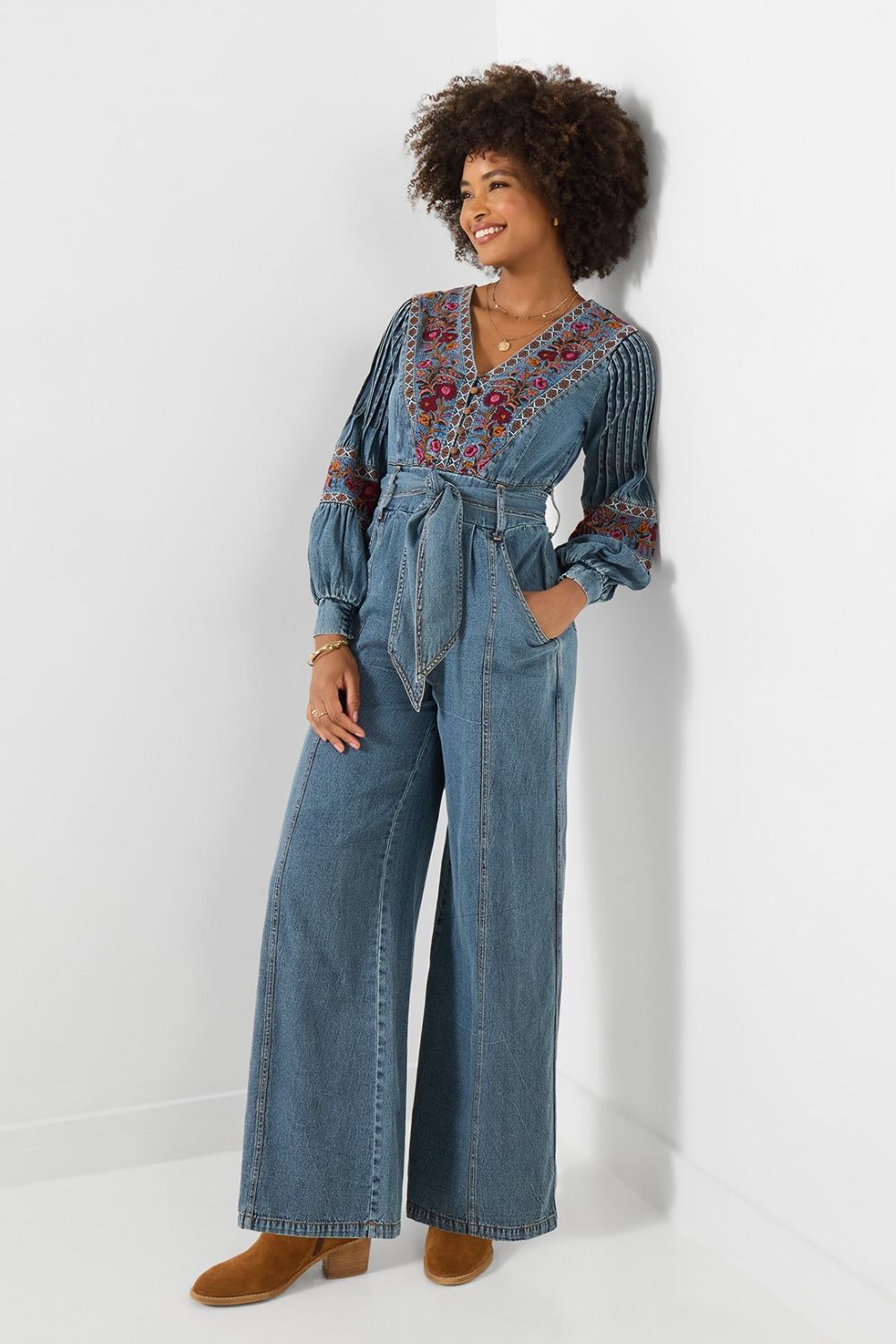 boutique-embroidered-denim-jumpsuit2 Boutique Embroidered Denim Jumpsuit - Image 1