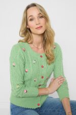 Penny Embroidered Floral Cable Knit