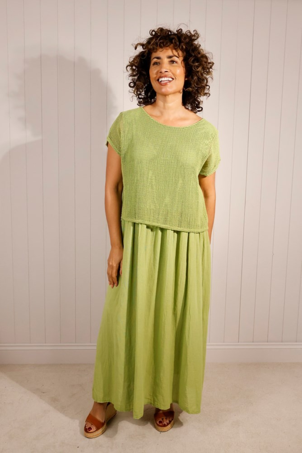 cotton-layered-dress-lime Cotton Layered Dress - Image 1