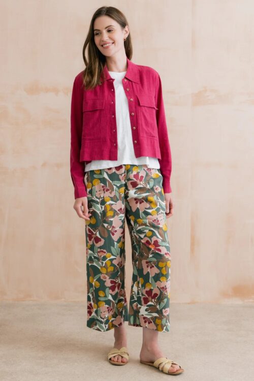 Greta Ceres Print Cropped Trousers Laurel Green
