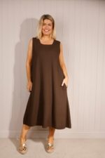 Linen Mix Square Neck Sleeveless Dress - Image 2
