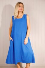 Linen Mix Square Neck Sleeveless Dress - Image 3