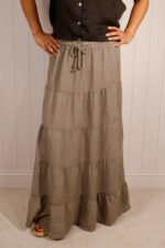 Linen Tiered Tie Waist Skirt - Image 3