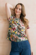 Rosali Linen Blend Printed Top Laurel Green - Image 4