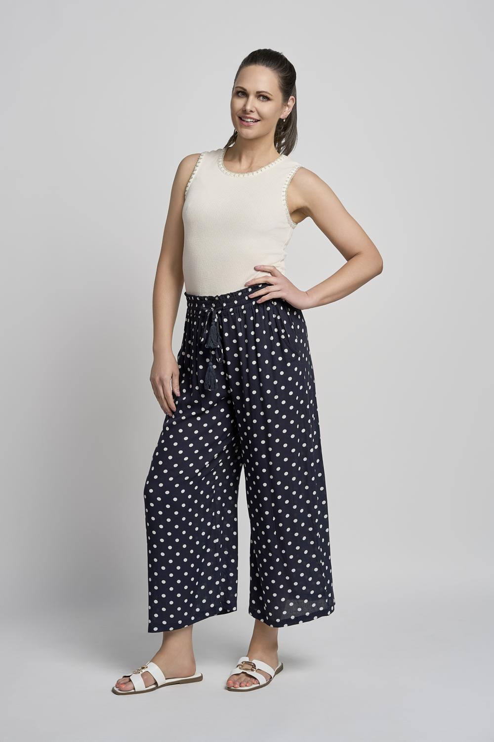 619c-wide-leg-crinkle-viscose-culotte-navy-polkadot3 619C Wide Leg crinkle Viscose Culotte - Image 1