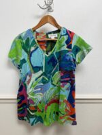 Contemporary V Neck Leaves Blue T-Shirt - Image 6