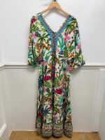 Ovahe V Neck Maxi Trim Print Dress