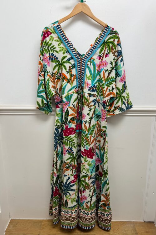 Ovahe V Neck Maxi Trim Print Dress