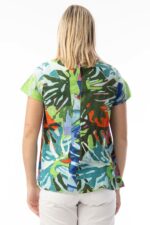 Contemporary V Neck Leaves Blue T-Shirt - Image 2