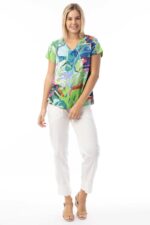 Contemporary V Neck Leaves Blue T-Shirt - Image 3