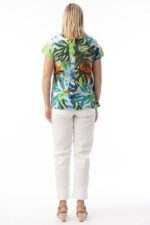 Contemporary V Neck Leaves Blue T-Shirt - Image 4