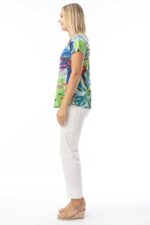 Contemporary V Neck Leaves Blue T-Shirt - Image 5