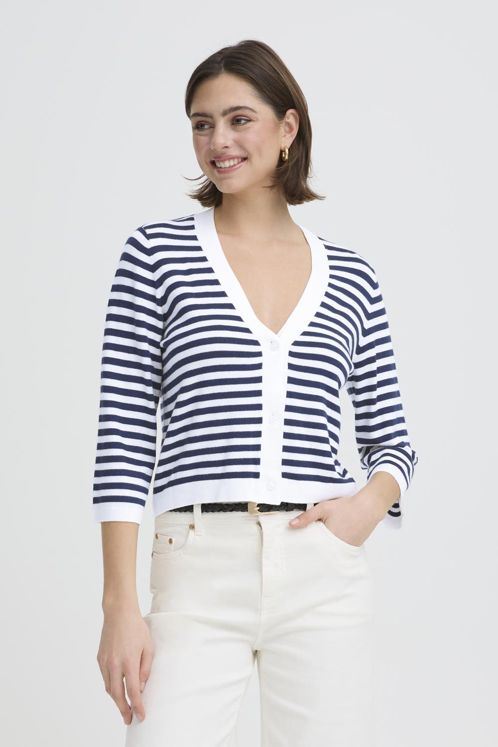 frmary-cardigan-navy-stripe4 FRMary Car 4 Stripe Cardigan - Image 1