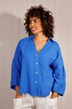 Linen Button Front Floaty Shirt - Image 3