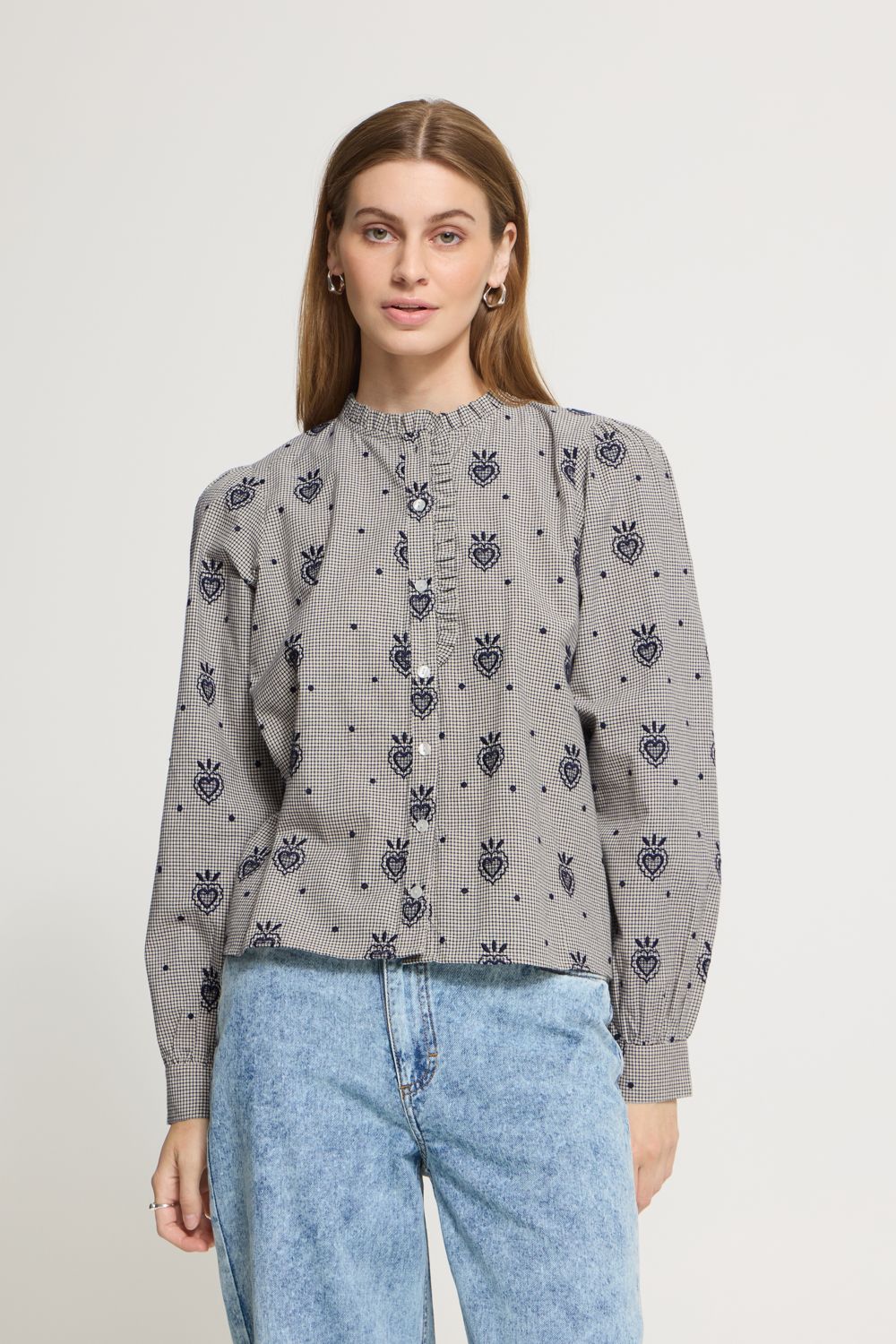 iheloza-shirt-birch-dark-blue-with-emblem3 IHEloza SH Embroidered Check Shirt - Image 1