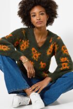 Autumn Florals Fluffy V-Neck Jumper - Image 2