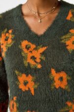 Autumn Florals Fluffy V-Neck Jumper - Image 3
