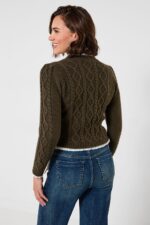Claudia Woven Trim Cable Knit Cardigan - Image 3