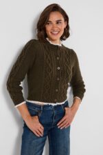 Claudia Woven Trim Cable Knit Cardigan