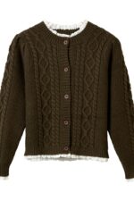 Claudia Woven Trim Cable Knit Cardigan - Image 4