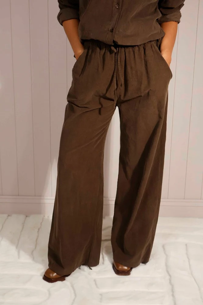 fine-cord-cotton-elasticated-trouser-chocolate1 Fine Cord Cotton Trousers - Image 1