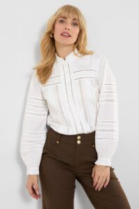 Florence Frill Collared Blouse with Balloon Sleeve