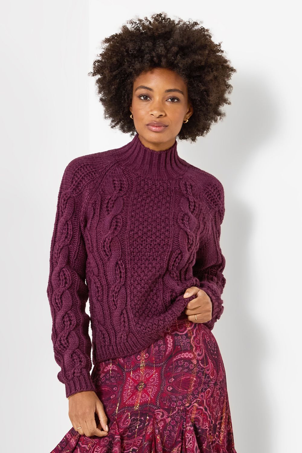 freya-cable-knit-high-neck-jumper-plum2 Freya Cable Knit High Neck Jumper - Image 1