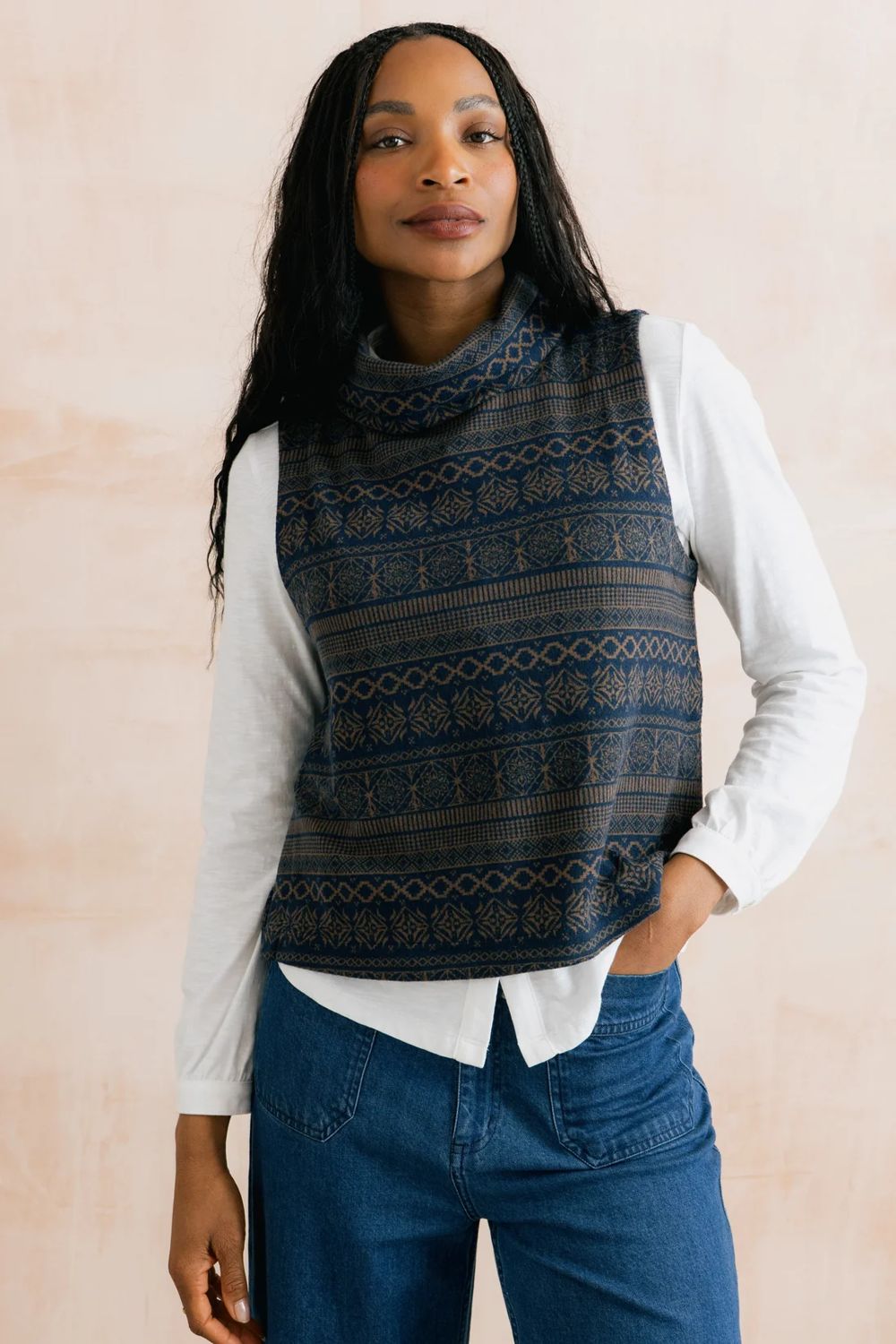 hawthorn-cowl-neck-fair-isle-tank-top-navy1 Hawthorn Fairisle Tank - Image 1