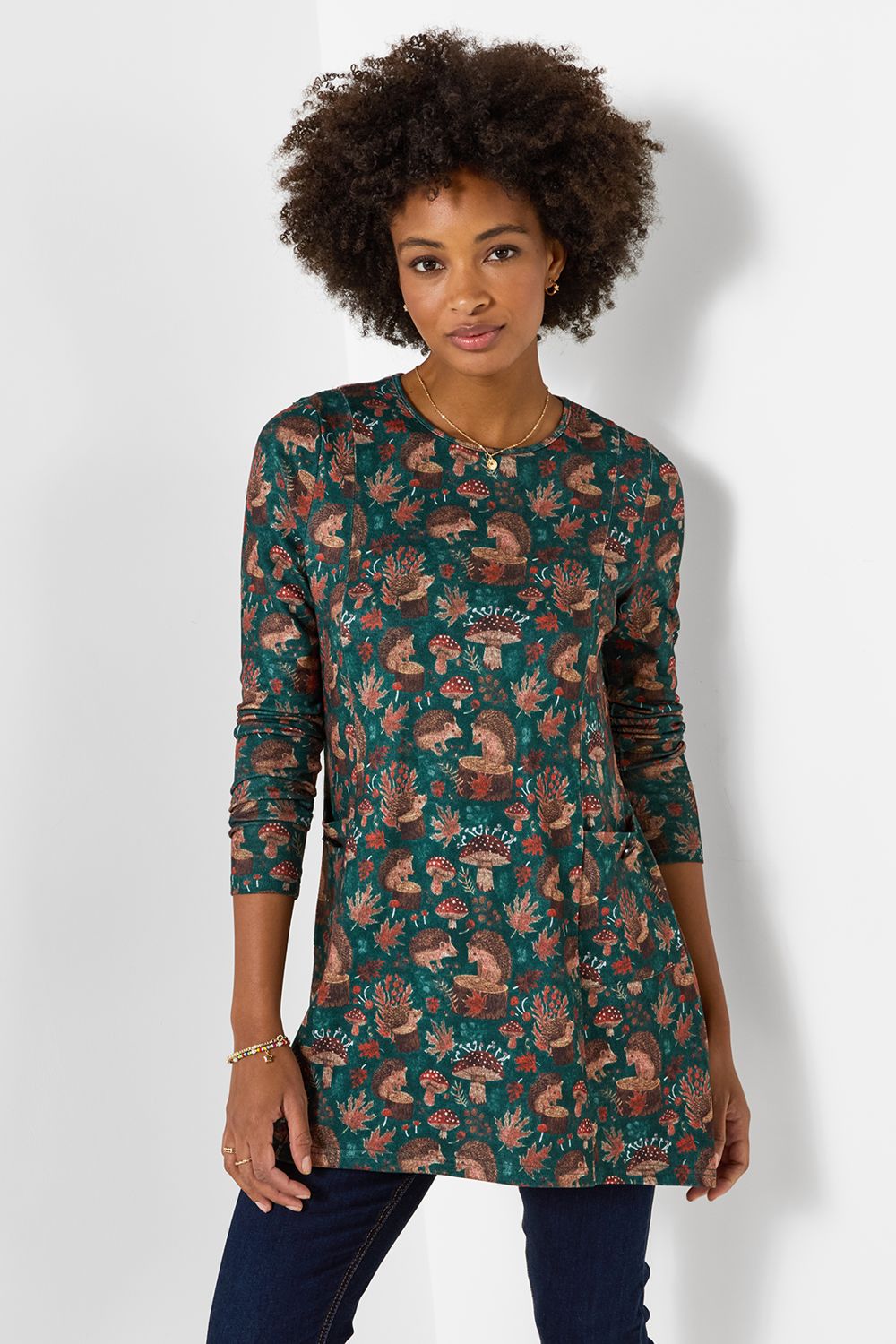 hedgehog-printed-tunic-top-green2 Hedgehog Printed Tunic Top - Image 1