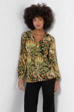 Imogen Printed V neck Button Through Blouse