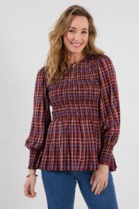 Matilda Checked Blouse with Sheered Body and Balloon Sleeve
